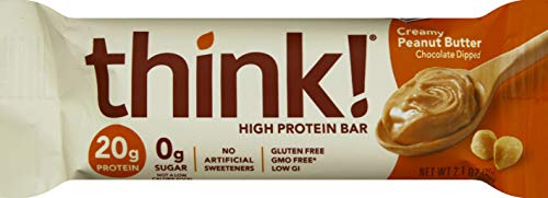 think!, High Protein Bars - Creamy Peanut Butter, 20g Protein, 0g Sugar, No Artificial Sweeteners, Gluten Free, GMO Free, 2.1 Ounce bar