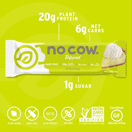 No Cow High Protein Bars, Dipped Variety Pack - Healthy Snack, 20g Vegan Protein, High Fiber, Low Sugar, Keto Friendly, Dairy & Gluten Free (12 Count)