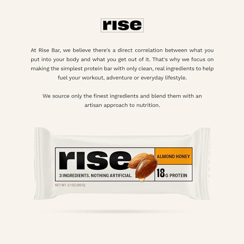 Rise Breakfast Whey Protein Bars Almond Honey, 18g Protein, 2.01 oz (12 Pack)