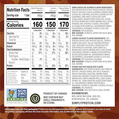 Simply Protein - Crispy Bars Variety Pack, 3 Flavors - Plant Based Protein Bars, Protein Snacks - 13g Protein, 2g Sugar, 7g Fiber - Vegan, Gluten Free, Non GMO, Kosher - 12 Bars, 3 Boxes