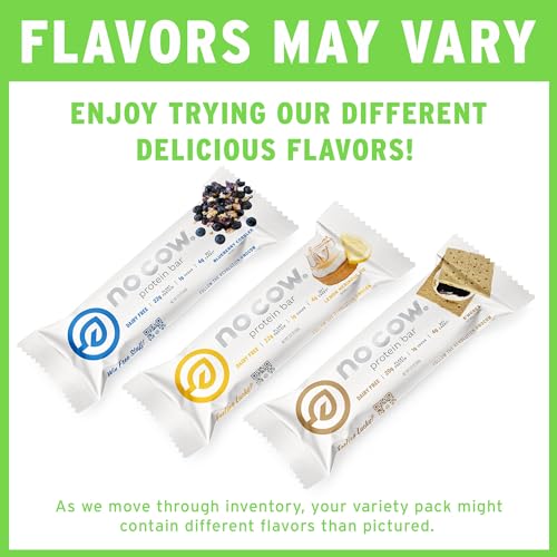 No Cow High Protein Bars, Dipped Variety Pack - Healthy Snack, 20g Vegan Protein, High Fiber, Low Sugar, Keto Friendly, Dairy & Gluten Free (12 Count)