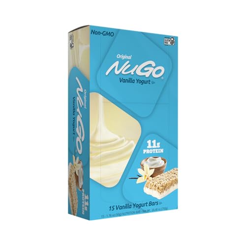 NuGo Protein Bar, Vanilla Yogurt, 11g Protein, 170 Calories, Gluten Free, 1.76 Ounce each, 15 Count (Pack of 1)