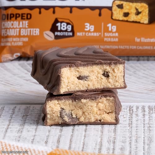 Quest Nutrition Dipped Chocolate Peanut Butter Protein Bars, 18g Protein, 1g Sugar, 3g Net Carbs, Gluten Free, 4 Count