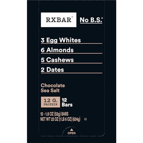 RXBAR Protein Bars, Protein Snack, Snack Bars, Chocolate Sea Salt, 22oz Box (12 Bars)