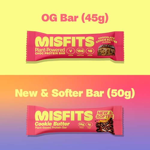 Misfits Vegan Protein Bar, Variety Pack, Plant Based Chocolate Protein Bars, High Protein Snacks for Adults with 15g Plant Protein Per Bar, Low Carb, 1g Sugar, High Fiber, Healthy Snack Food, Mixed Flavors 12 Pack