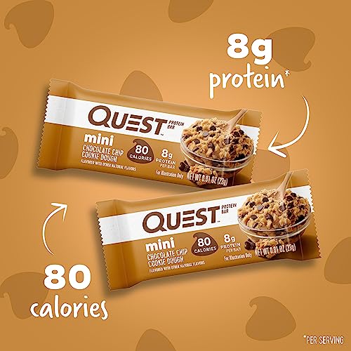 Quest Nutrition Mini Chocolate Chip Cookie Dough Protein Bars, 8g Protein, 1g Sugar, 2g Net Carbs, Gluten Free, 14 Count