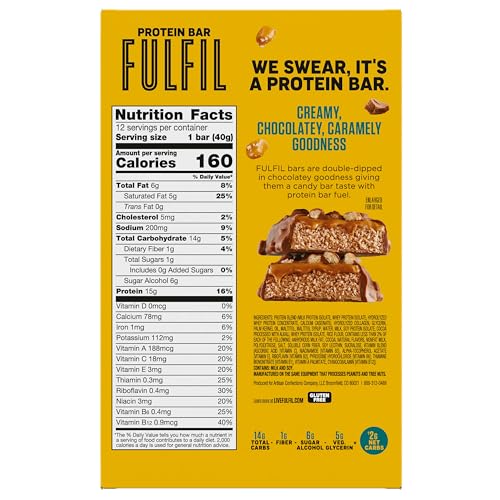 FULFIL Protein Snack Bars, NEW Recipe Chocolate Salted Caramel, 15g Protein, Pantry Staples, 12 Count, Packaging May Vary