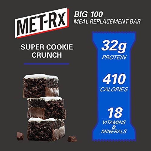 MET-Rx Big 100 Protein Bar, Meal Replacement Bar, 32G Protein, Super Cookie Crunch, 9 Bars (Pack of 1)