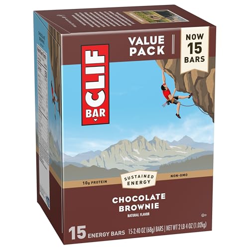CLIF BAR - Chocolate Brownie Flavor - Made with Organic Oats - 10g Protein - Non-GMO - Plant Based - Energy Bars - 2.4 oz. (15 Pack)