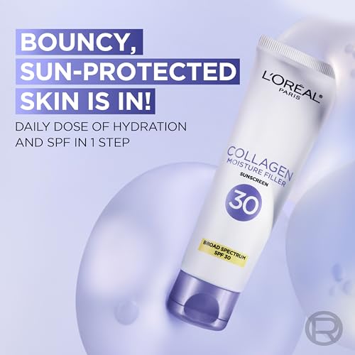 L'Oreal Paris Collagen Moisture Filler Face Cream with Broad Spectrum SPF 30, Anti-Aging Face Moisturizer and Daily Sunscreen For Face, Includes Face Serum Sample