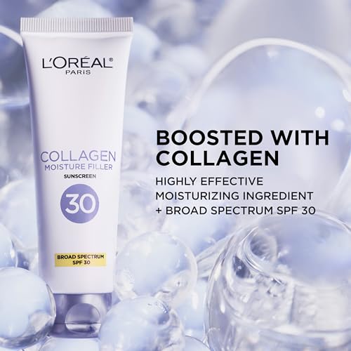 L'Oreal Paris Collagen Moisture Filler Face Cream with Broad Spectrum SPF 30, Anti-Aging Face Moisturizer and Daily Sunscreen For Face, Includes Face Serum Sample