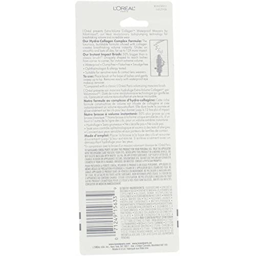 L'Oréal Paris Voluminous Extra Volume Collagen Waterproof Mascara, 695 Blackest Black (Pack of 2)