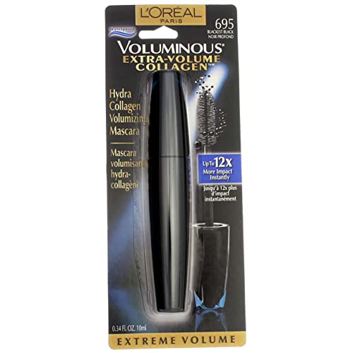 L'Oréal Paris Voluminous Extra Volume Collagen Waterproof Mascara, 695 Blackest Black (Pack of 2)