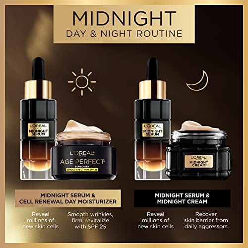 L'Oreal Paris Age Perfect Anti-Aging Midnight Face Serum, Reduce Wrinkles 1oz + Midnight Cream Sample, Packaging May Vary