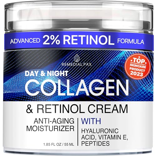 REMEDIAL PAX Collagen Cream for Face with Retinol and Hyaluronic Acid, Day and Night Anti Aging Skincare Facial Moisturizer, Hydrating Face Lotion, Moisturizing Cream to Reduce Wrinkles for Women Men