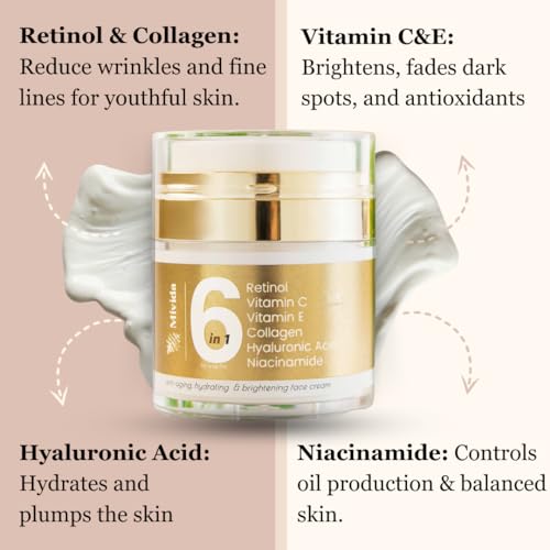 Advanced Retinol Cream for Face - All-In-One Anti-Wrinkle Collagen moisturizer for Face & Neck | Firming, Lifting, Renewing | Retinol, Vit C, E, Collagen, Hyaluronic, Niacinamide | 1.7 fl oz