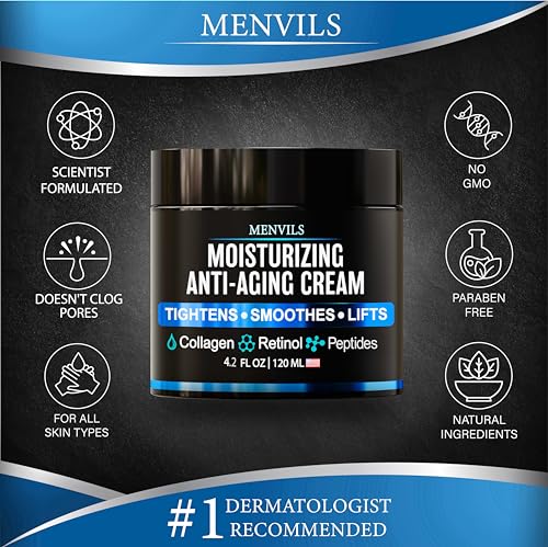 Mens Face Moisturizer Cream - Anti Aging & Wrinkle for Men - Face Moisturizer For Men - Mens Face Lotion with Collagen, Retinol, Peptides, Jojoba Oil - Facial Men's Skin Care - Day & Night - 4.2 OZ
