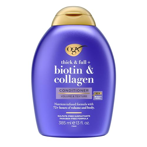 OGX Thick & Full + Biotin & Collagen Volumizing Conditioner for Hair with Vitamin B7 & Hydrolyzed Wheat Protein, Paraben-Free, Sulfate-Free Surfactants, 13 fl oz