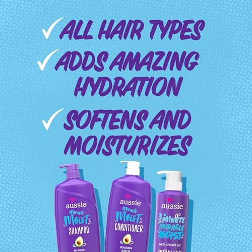 Aussie Miracle Moist Shampoo and Conditioner with 3 Minute Miracle Deep Conditioner, Avocado & Jojoba Oil, Paraben-Free, Moisturizes & Detangles, All Hair Types, Citrus Floral Scent, 3 Pack 68.4 Fl Oz