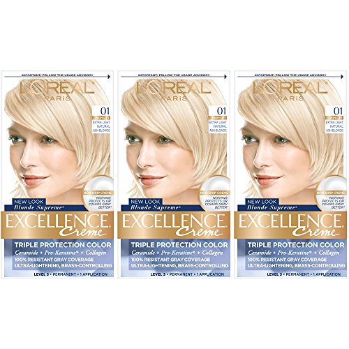 L'Oréal Paris Excellence Créme Permanent Hair Color, 01 Extra Light Ash Blonde, 3 Count
