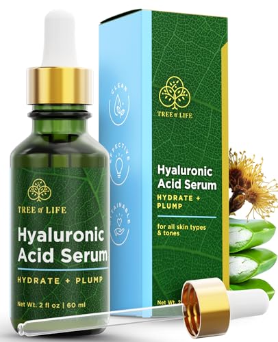 Tree of Life Hyaluronic Acid Serum, Skin Brightening Face Oil for Dark and Age Spots, Facial Serums for Dry and Sensitive Skin Care with Vitamin E for Soft Smooth Skin, 2 Fl Oz