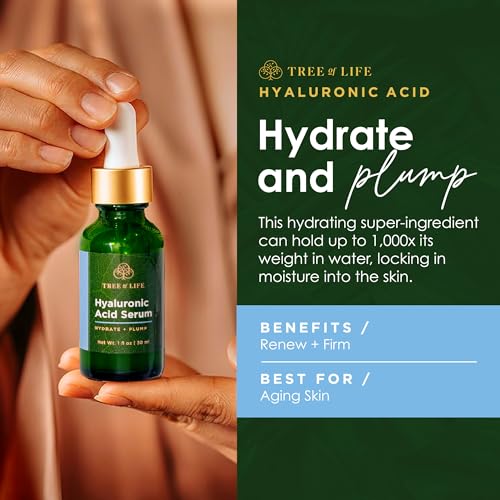 Tree of Life Hyaluronic Acid Serum, Skin Brightening Face Oil for Dark and Age Spots, Facial Serums for Dry and Sensitive Skin Care with Vitamin E for Soft Smooth Skin, 2 Fl Oz