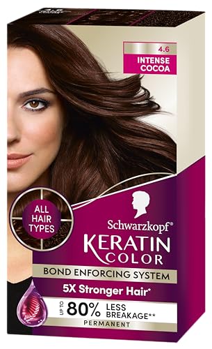 Schwarzkopf Keratin Color Permanent Hair Color, 4.6 Intense Cocoa, 1 Application - Salon Inspired Permanent Hair Dye, for up to 80% Less Breakage vs Untreated Hair and up to 100% Gray Coverage