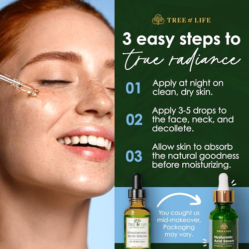 Tree of Life Hyaluronic Acid Serum, Skin Brightening Face Oil for Dark and Age Spots, Facial Serums for Dry and Sensitive Skin Care with Vitamin E for Soft Smooth Skin, 2 Fl Oz