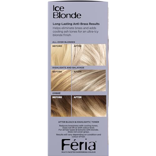 L'Oreal Paris Feria Long-Lasting Anti Brass Power Hair Toner, Ammonia Free Demi Permanent Hair Color, Pearl Blonde Hair Toner, 1 Application