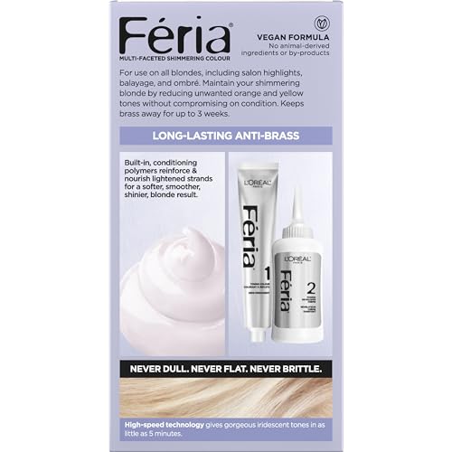 L'Oreal Paris Feria Long-Lasting Anti Brass Power Hair Toner, Ammonia Free Demi Permanent Hair Color, Pearl Blonde Hair Toner, 1 Application