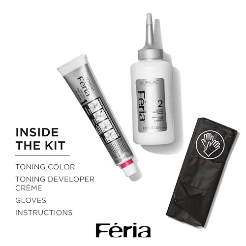 L'Oreal Paris Feria Long-Lasting Anti Brass Power Hair Toner, Ammonia Free Demi Permanent Hair Color, Pearl Blonde Hair Toner, 1 Application