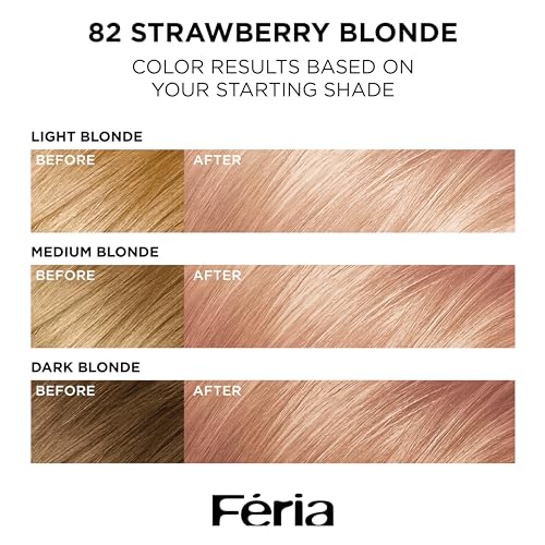 L'Oreal Paris Feria Multi-Faceted Shimmering Permanent Hair Color, High Intensity Hair Dye for 3X Highlights, 82 Strawberry Blonde, 1 Hair Dye Kit
