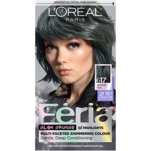 L'Oreal Paris Feria Multi-Faceted Shimmering Permanent Hair Color, 617 Vintage Teal, Pack of 1, Hair Dye