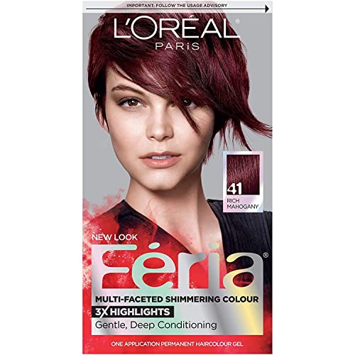 L'Oreal Paris Feria Multi-Faceted Shimmering Color3x Highlights#41 Rich Mahogany Hair Color For Women 1 Application