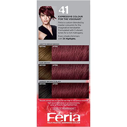 L'Oreal Paris Feria Multi-Faceted Shimmering Color3x Highlights#41 Rich Mahogany Hair Color For Women 1 Application
