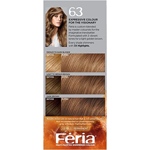 L'Oreal Paris Feria Multi-Faceted Shimmering Color, Light Golden Brown [63] 1 ea (Pack of 3)