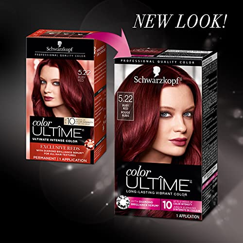 Schwarzkopf Color Ultime Hair Color, 5.22 Ruby Red, 1 Application - Permanent Red Hair Dye for Vivid Color Intensity and Fade-Resistant Shine up to 10 Weeks