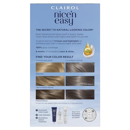 Clairol Nice'n Easy Permanent Hair Dye, 8S Soft Silver Hair Color, Pack of 1