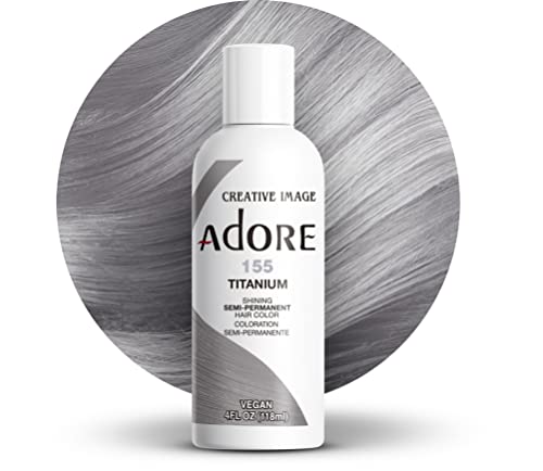 Adore Semi Permanent Hair Color - Vegan and Cruelty-Free Silver Hair Dye - 4 Fl Oz - 155 Titanium (Pack of 1)