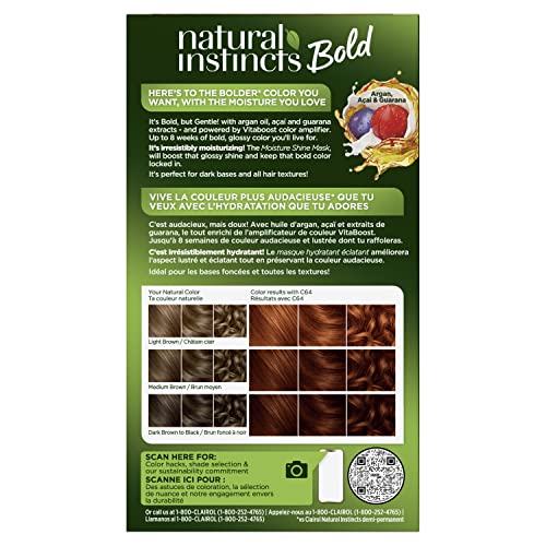 Clairol Natural Instincts Bold Permanent Hair Dye, C64 Copper Sunset Hair Color, Pack of 1