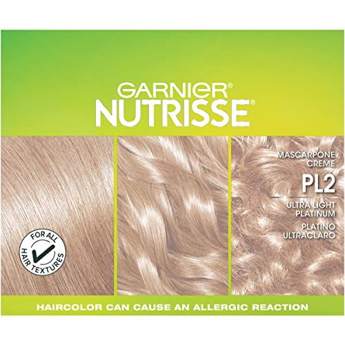 Garnier Hair Color Nutrisse Ultra Color Nourishing Creme, PL2 Ultra Light Platinum (Mascarpone Crème) Permanent Hair Dye, 1 Count (Packaging May Vary)