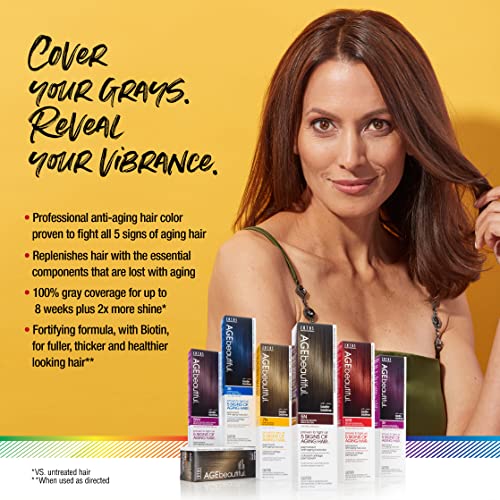 AGE beautiful Permanent Hair Color Dye Liqui Creme | 100% Gray Coverage | Anti-Aging Haircolor | Biotin for Thicker, Fuller Hair | Professional Salon Coloring | 4V Dark Plum Brown