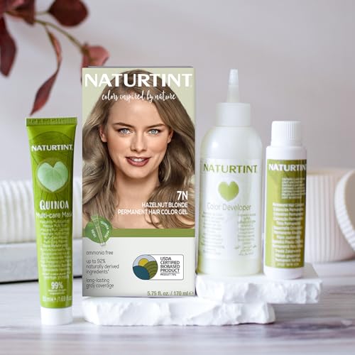Naturtint Permanent Hair Color 7N Hazelnut Blonde (Pack of 1), Ammonia Free, Vegan, Cruelty Free, up to 100% Gray Coverage, Long Lasting Results (Packaging may vary)