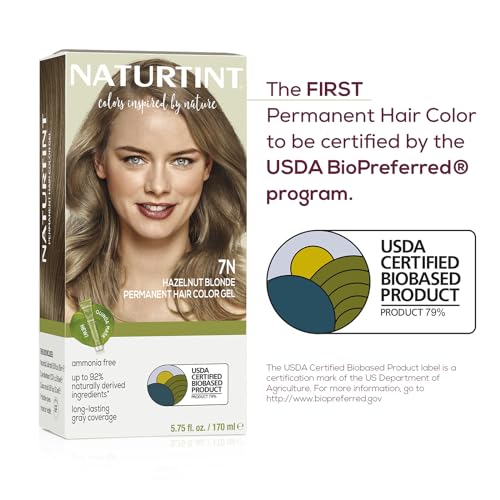 Naturtint Permanent Hair Color 7N Hazelnut Blonde (Pack of 1), Ammonia Free, Vegan, Cruelty Free, up to 100% Gray Coverage, Long Lasting Results (Packaging may vary)