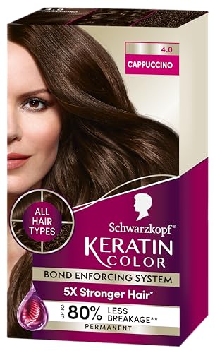 Schwarzkopf Keratin Color Permanent Hair Color, 4.0 Cappuccino, 1 Application - Professionally Inspired Permanent Hair Dye, for up to 80% Less Breakage vs Untreated Hair and up to 100% Gray Coverage