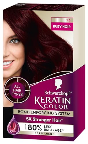Schwarzkopf Keratin Color Permanent Hair Color, 1.8 Ruby Noir, 1 Application - Professionally Inspired Permanent Hair Dye, for up to 80% Less Breakage vs Untreated Hair and up to 100% Gray Coverage