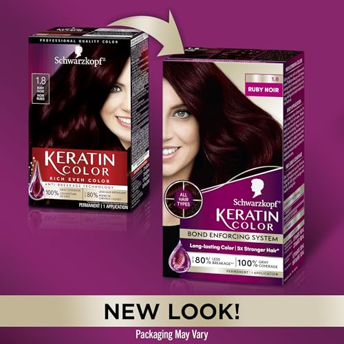 Schwarzkopf Keratin Color Permanent Hair Color, 1.8 Ruby Noir, 1 Application - Professionally Inspired Permanent Hair Dye, for up to 80% Less Breakage vs Untreated Hair and up to 100% Gray Coverage