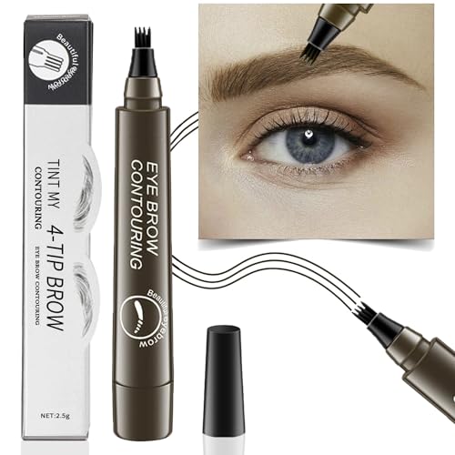 Eyebrow Pencil Dark Brown, 4 Tip Microblading Eyebrow Pen Waterproof Brow Pencil, Eye Brow Pencils for Women Natural Brows 3d Microblade Eyebrow Pen Long-Lasting and Smudge-Proof -Dark Brown