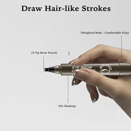 Eyebrow Pencil Dark Brown, 4 Tip Microblading Eyebrow Pen Waterproof Brow Pencil, Eye Brow Pencils for Women Natural Brows 3d Microblade Eyebrow Pen Long-Lasting and Smudge-Proof -Dark Brown
