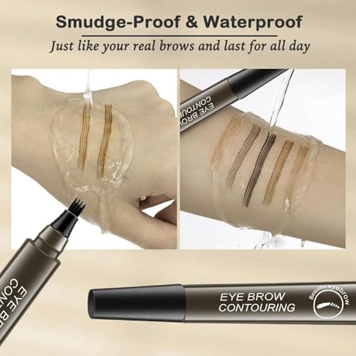 Eyebrow Pencil Dark Brown, 4 Tip Microblading Eyebrow Pen Waterproof Brow Pencil, Eye Brow Pencils for Women Natural Brows 3d Microblade Eyebrow Pen Long-Lasting and Smudge-Proof -Dark Brown
